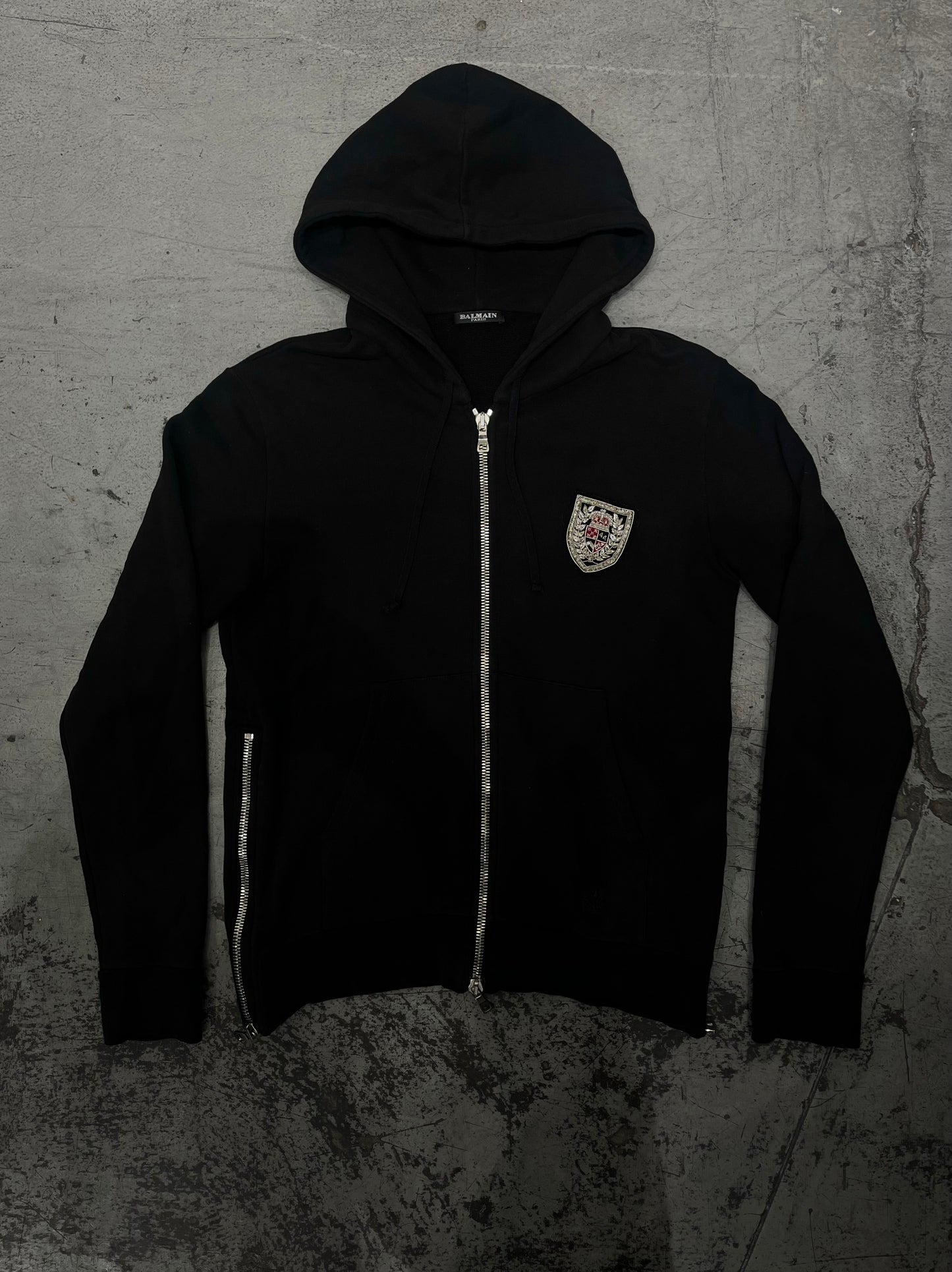 Balmain FW12 by Decarnin Patch Zip-Up Hoodie