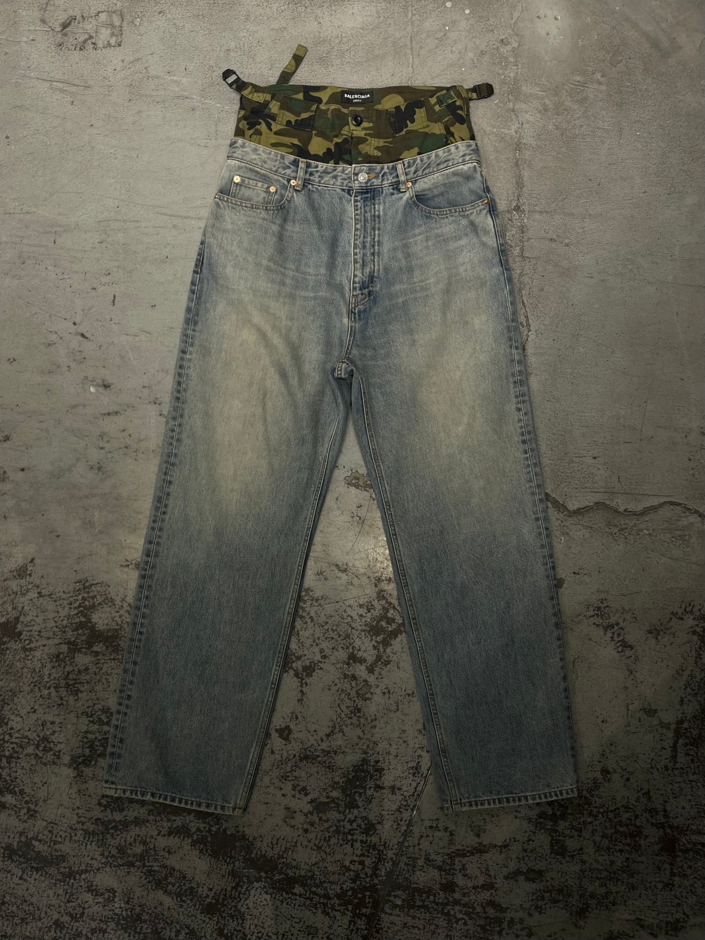 Balenciaga FW21 Double Waisted Camo Denim
