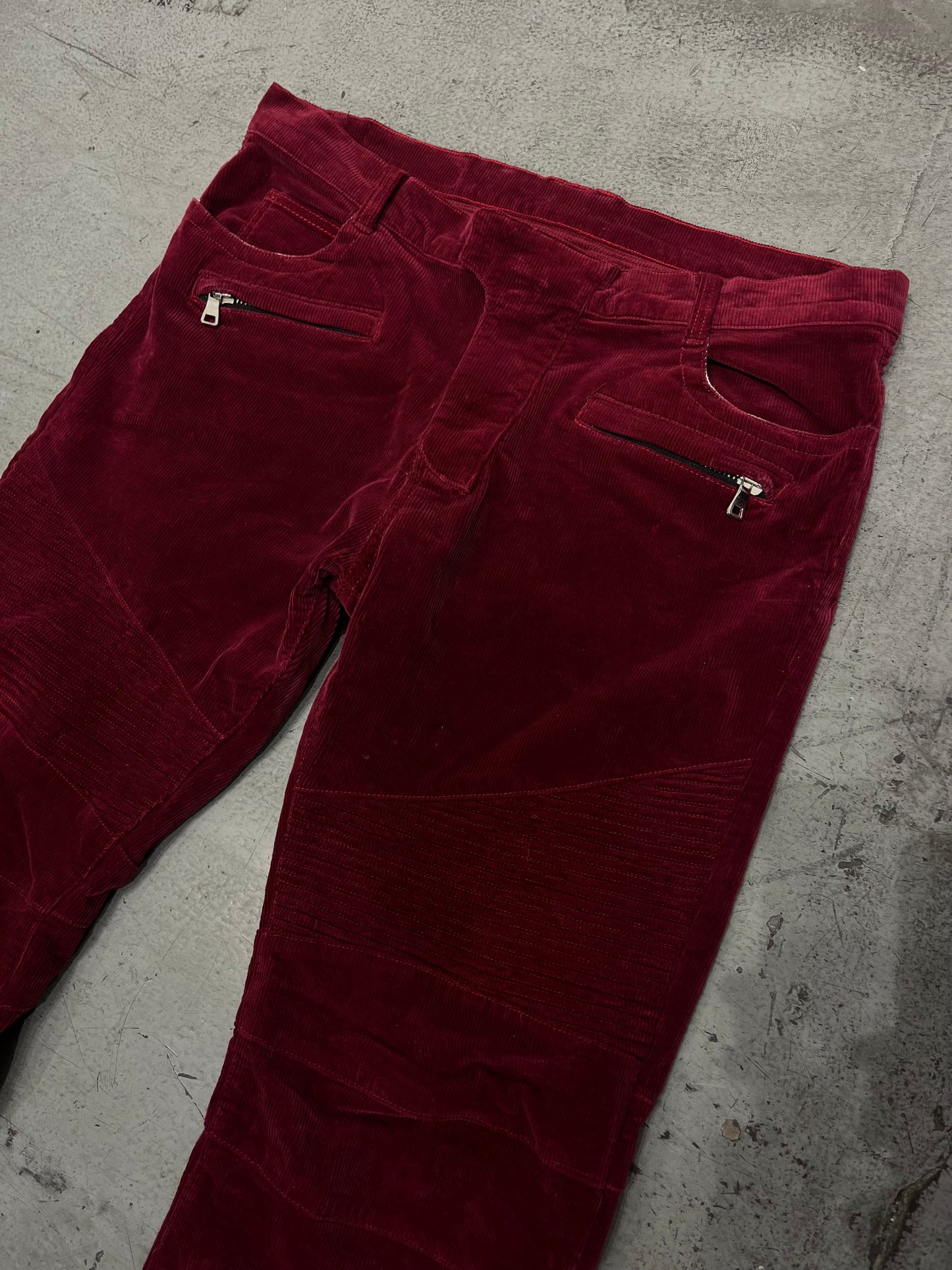 Balmain Velvet Corduroy Double Zip Biker Jeans