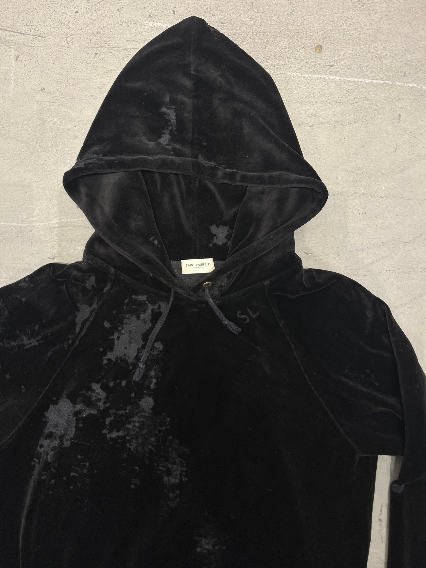 SAINT LAURENT AW18 Distressed Velvet Hoodie