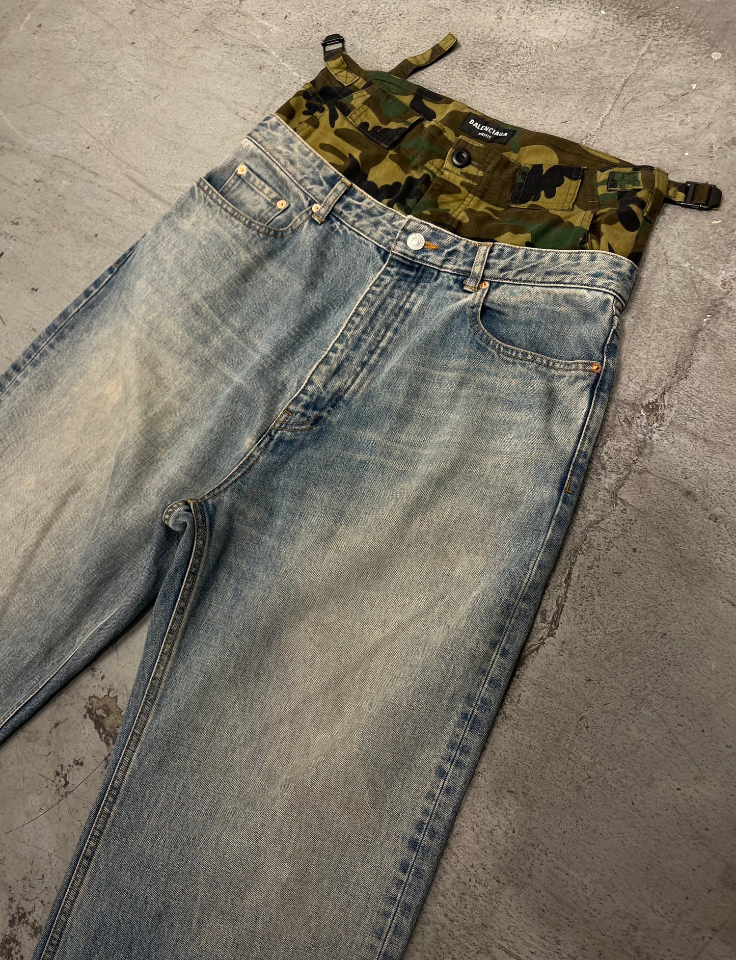 Balenciaga FW21 Double Waisted Camo Denim