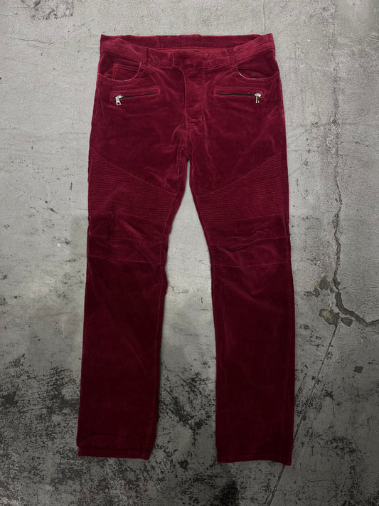 Balmain Velvet Corduroy Double Zip Biker Jeans